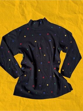 Black Mock Neck Polka Dot Sweater Top - Multicolor